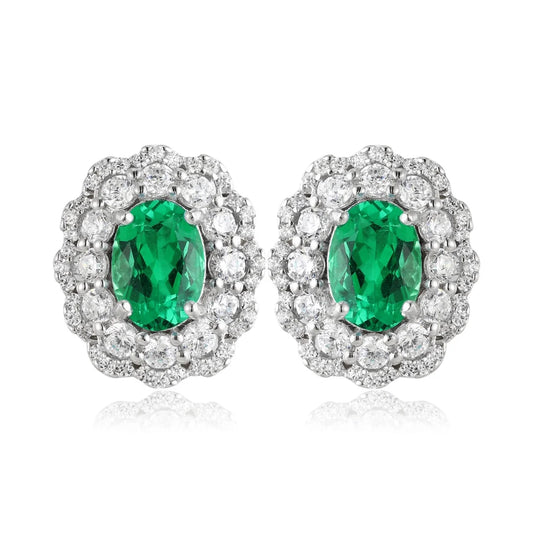 Gemfiori Zhanhao Jewelry Sterling 925 Silver Earring Studs Oval Lab Grown Emerald Rhodium Plated Women Vintage ODM OED Custom Jewelry