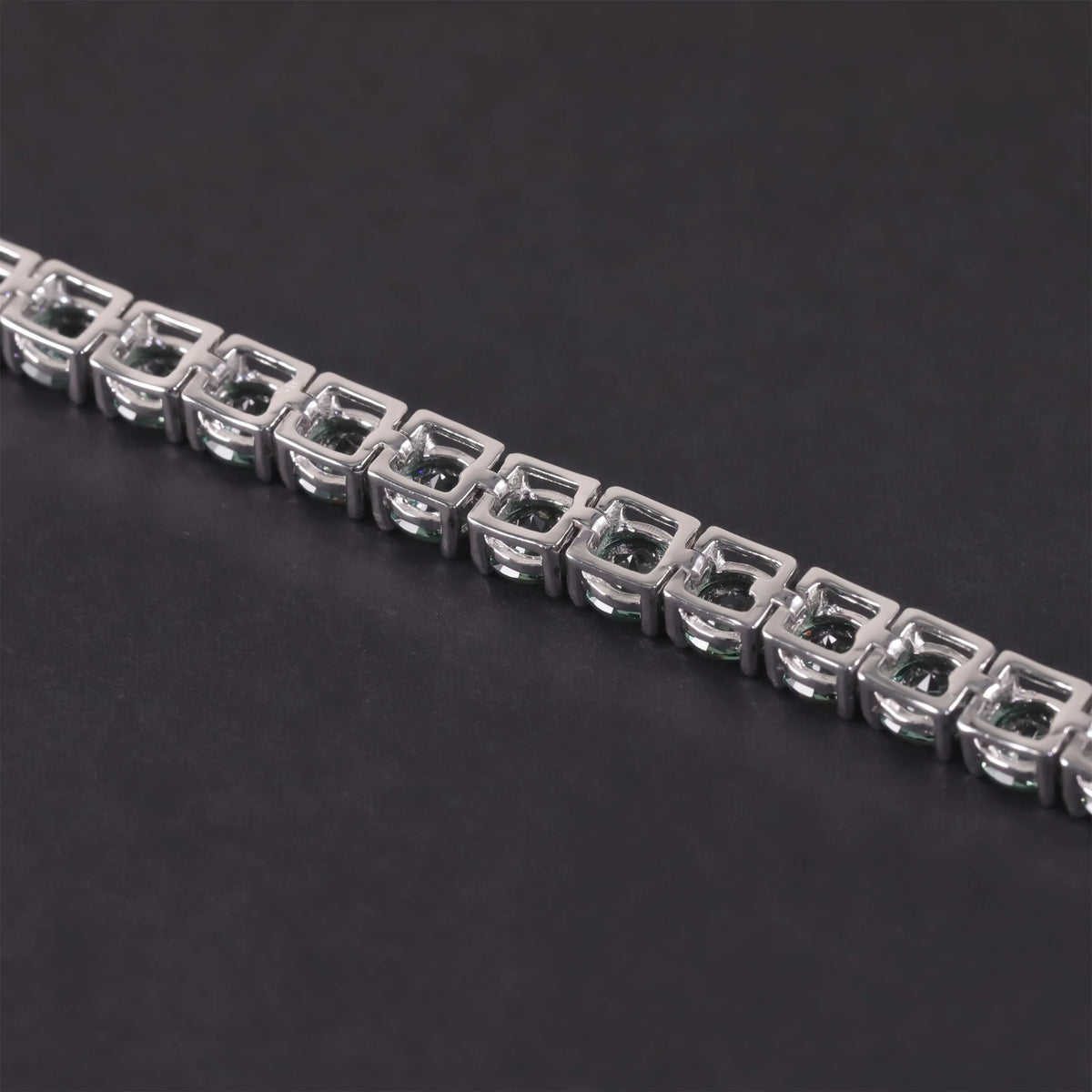 Gemfiori 5MM 7.5IN 11.2g 925 Sterling Silver Women Classic Rhodium Plated Lab Grwon Green Spinel Tennis Bracelet for Daily Wear