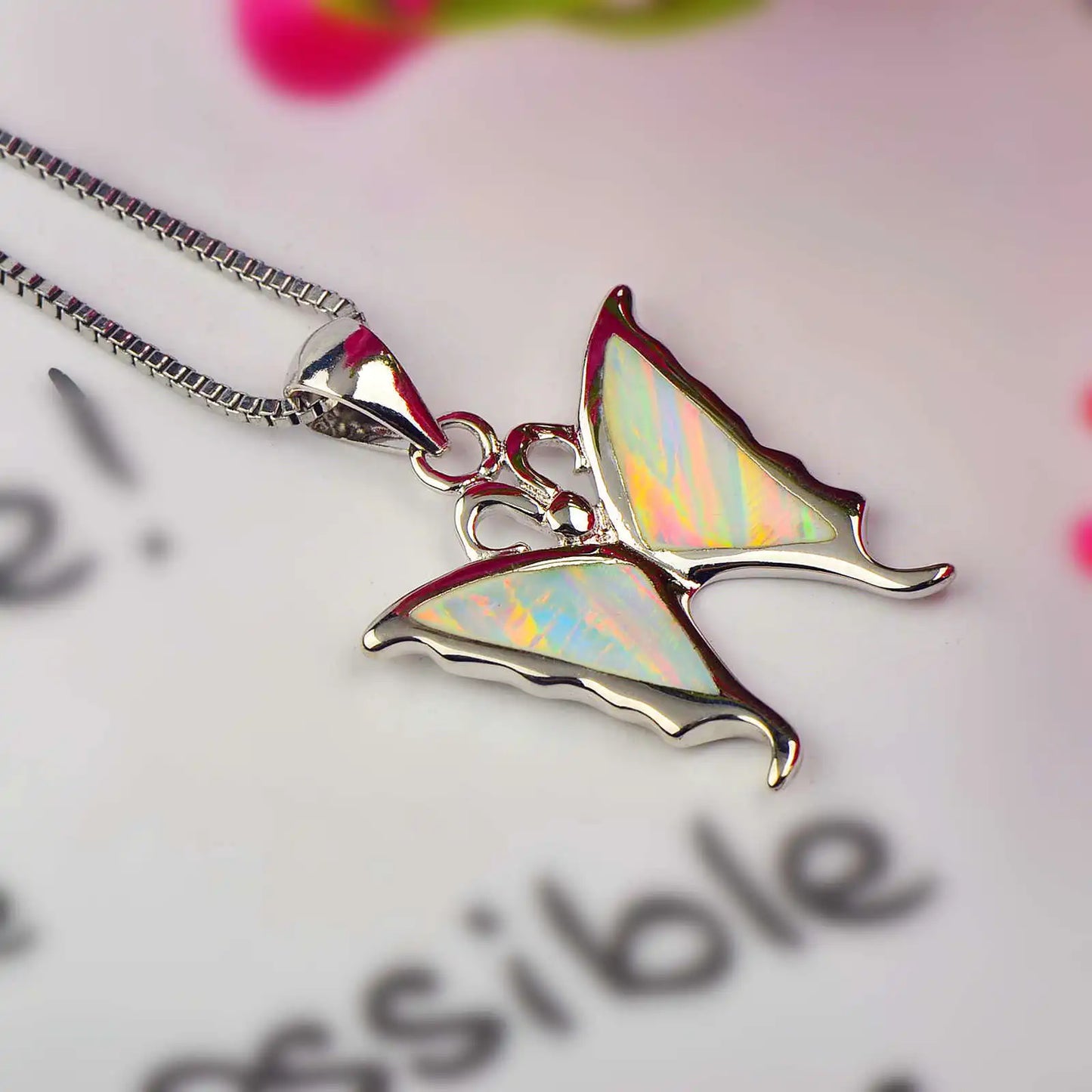 Aobao Opal Inlaid Butterfly Necklace Cute Forest Tiny Butterfly Pendant Fashion Jewelry Bulk for TikTok