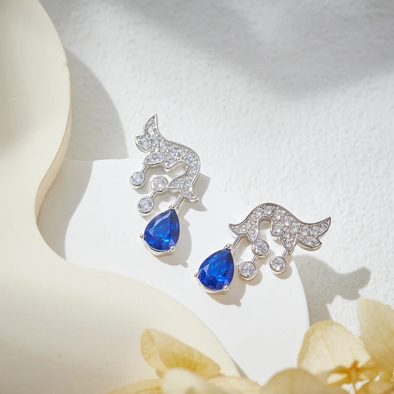 High End Luxury Atmospheric Droplet Shaped Colored Zircon Wing Necklace Earrings for Women's Evening Wear Two-piece Set