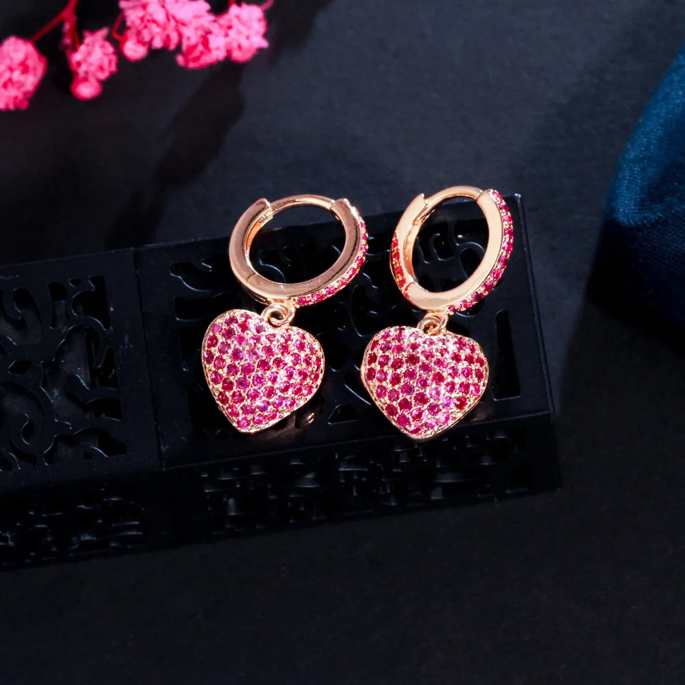 S&S CZ Heart Huggie Hoop Earrings – 18K Gold Plated – 4 Colours – Collection