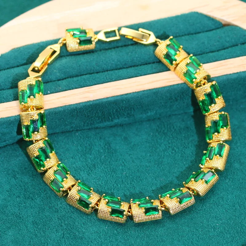 XOTICA New Arrival Green Zircon Wedding Jewelry Set for Women Gold Color Bracelet Earrings Ring for Party Halloween Perfect Gift