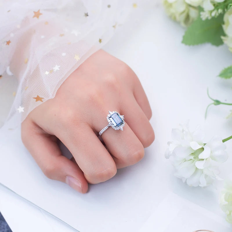 Gemfiori Messi Jewelry 14k White Gold Lab Grown Sapphire Luxury Ring