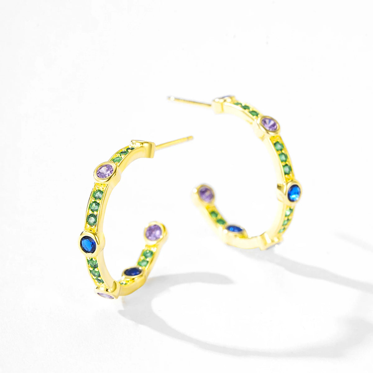 S&S Colourful Zircon Semi-Circular Ring & Earrings Set | 925 Silver Rhodium Plated | S&S Collection