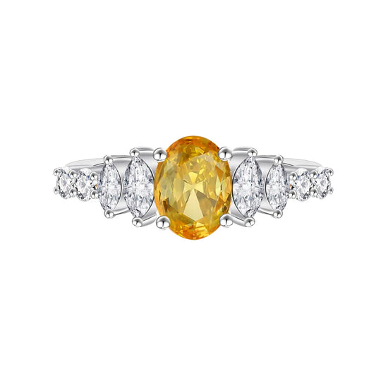 SILVERELLI Egg-Shaped Yellow Diamond Ring | 925 Sterling Silver | High Carbon Diamond