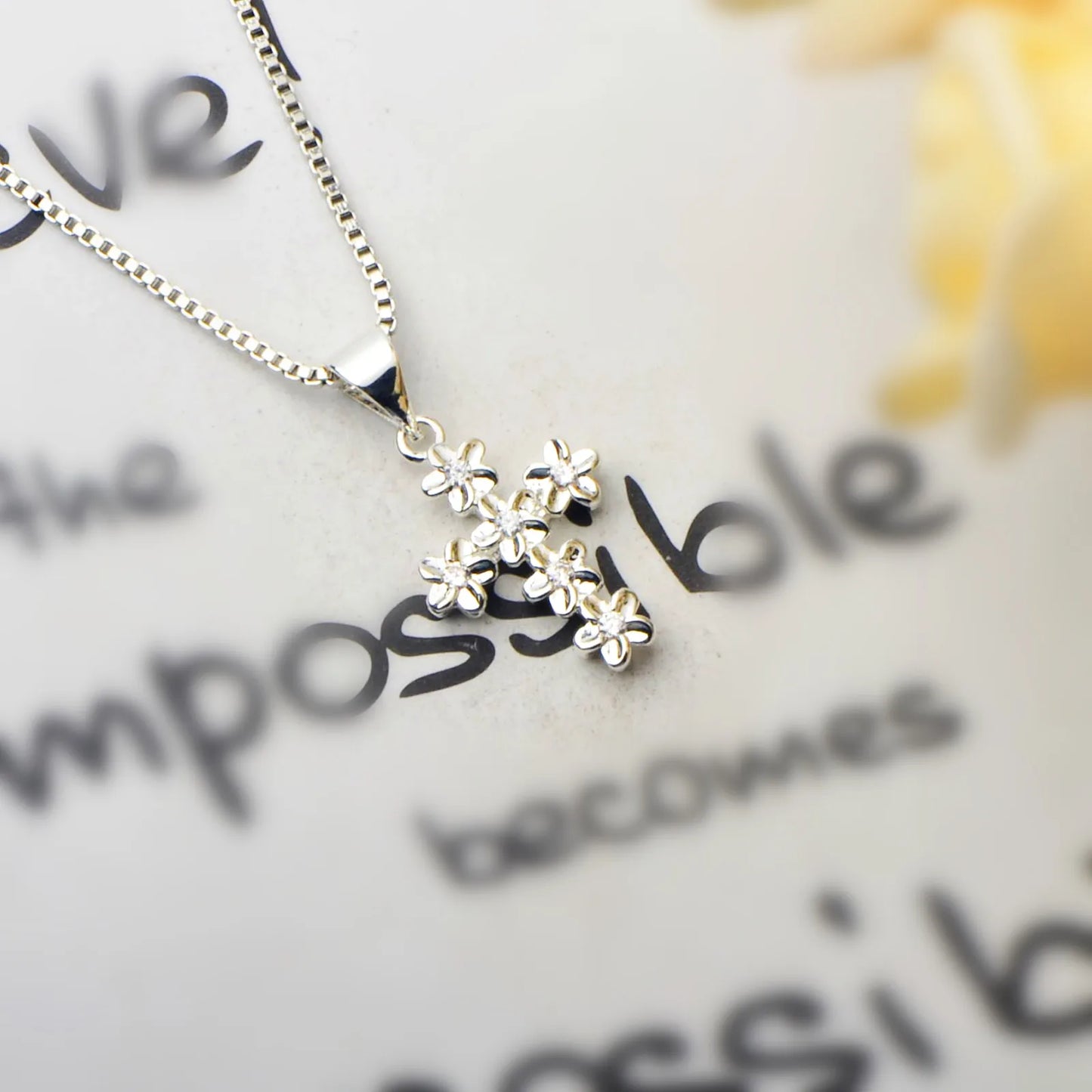 Flower Cross Pendant | Silver Christian Fashion Necklace