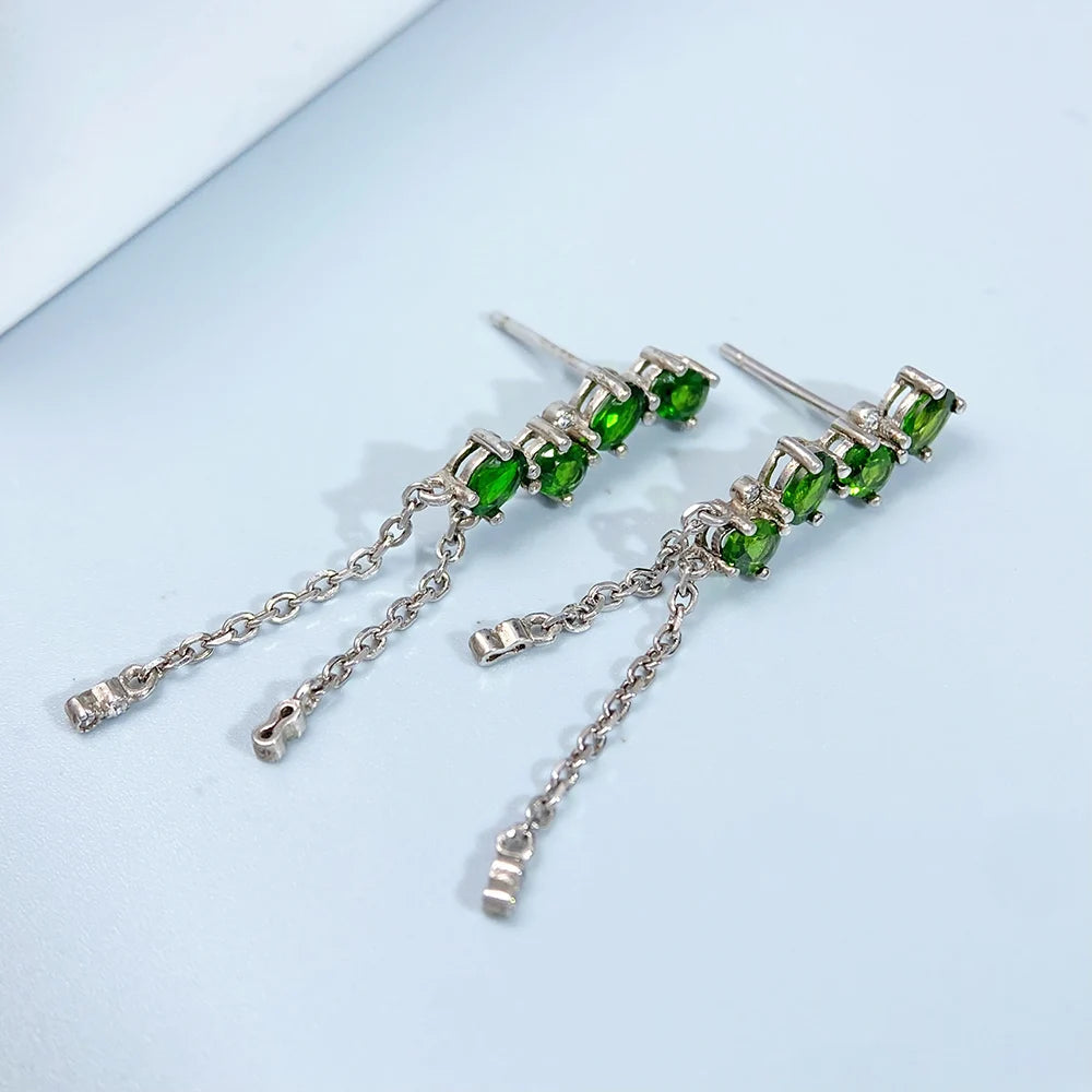 Gioiellieri Natural Chrome Diopside Earrings with S925 Sterling Silver for Women Fine Jewelry Dangle Earrings May Birthstone Anniversary