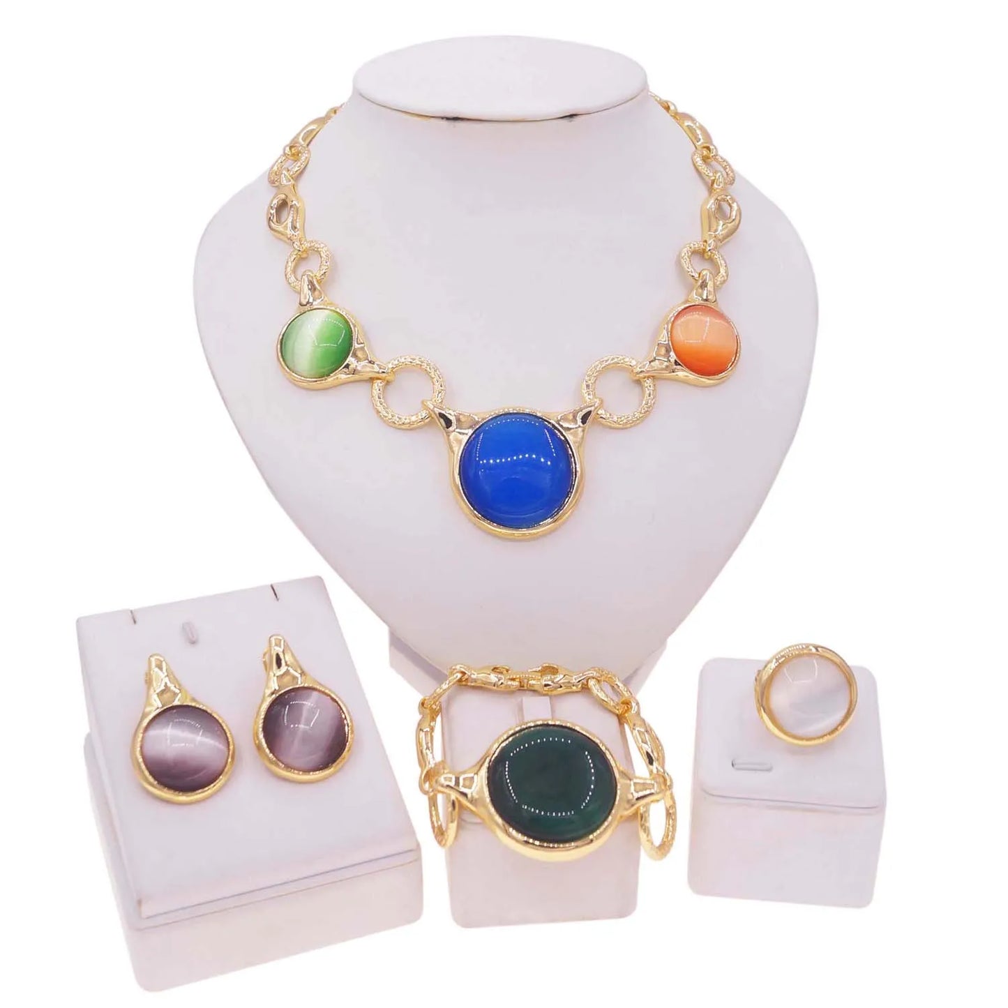 Zhuerrui Customized 18K Gold Jewelry Set Multi Color Round Necklace Bracelet Jewelry Sets Fashion Available Bridal Gift HA20066