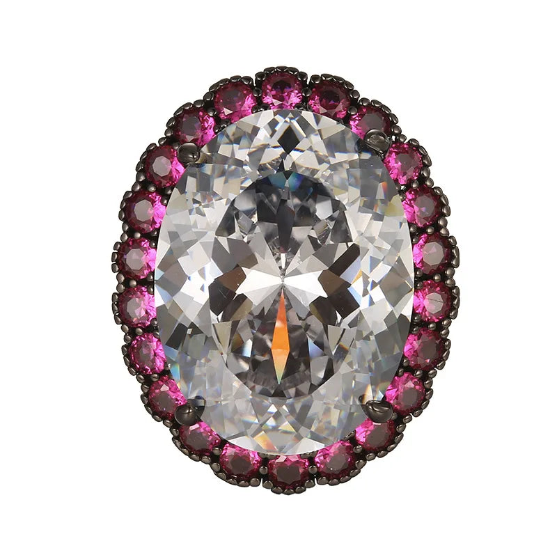 REDheart Fashion Imitation Black Gray Gold High-Grade Flower Shaped Set Women's Jewelry Brass Zircon Opening Movable Ring