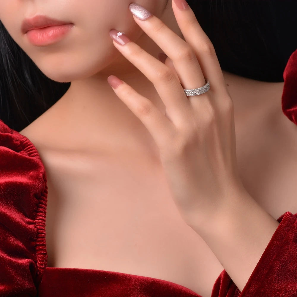 MuShan Jewelry New 2026 1.5mm Neutral Wedding Ring S925 Sterling Silver Platinum Plated High Carbon Diamond Luxury Pave Party
