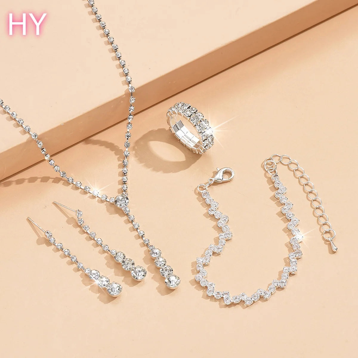 HY  Factory Wholesale Custom Fashionable Wedding Accessories Earrings Necklace Bracelet Set with Multiple Options