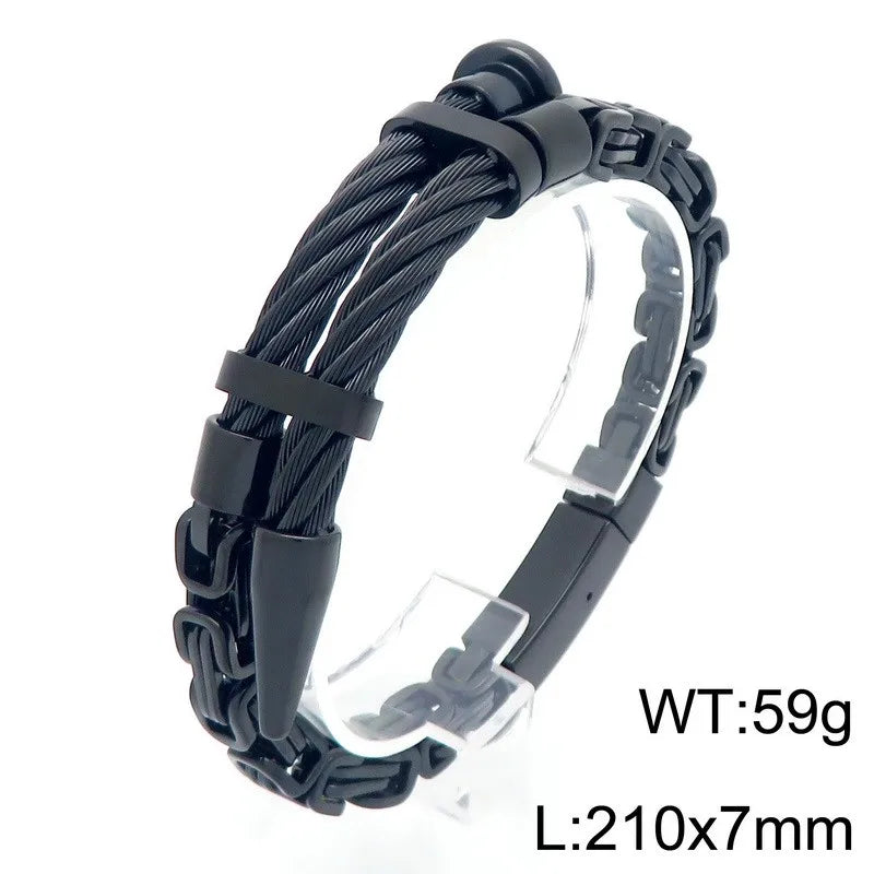 REBEL Trendy Fine Jewelry Fashion Bracelets Stainless Steel Byzantine Links Bangle Bracelet