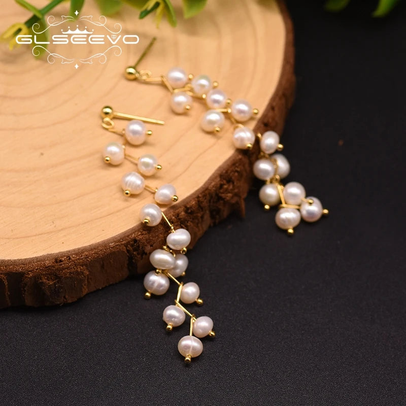 Natural Freshwater White Pearl Long Tassel Drop Earrings Birthday Gifts Fine Jewelry  Earrings for Women