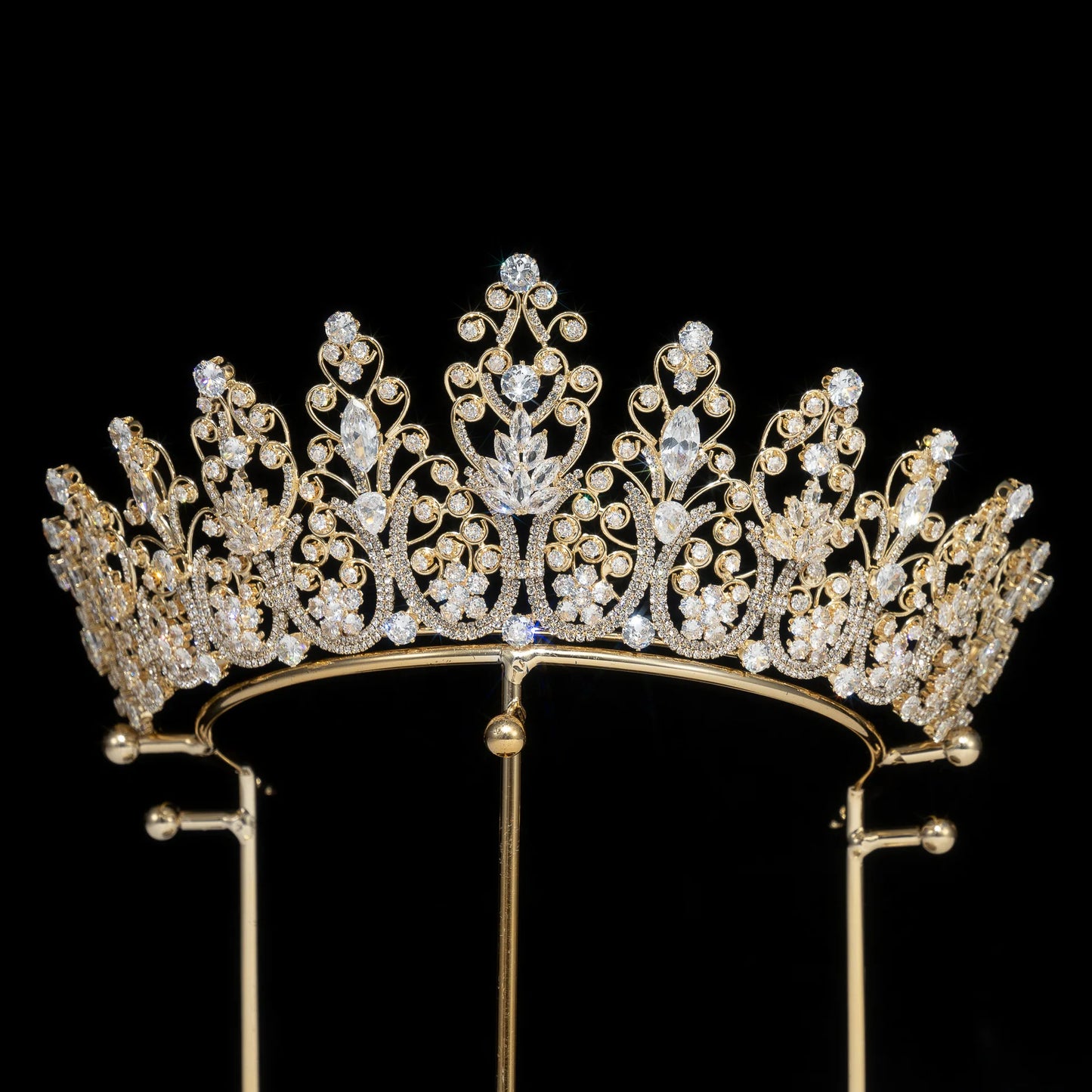 Pretty Queen Diamond Crown and Tiaras with Cubic Zirconia Copper Wedding Birthday Princess Crowns
