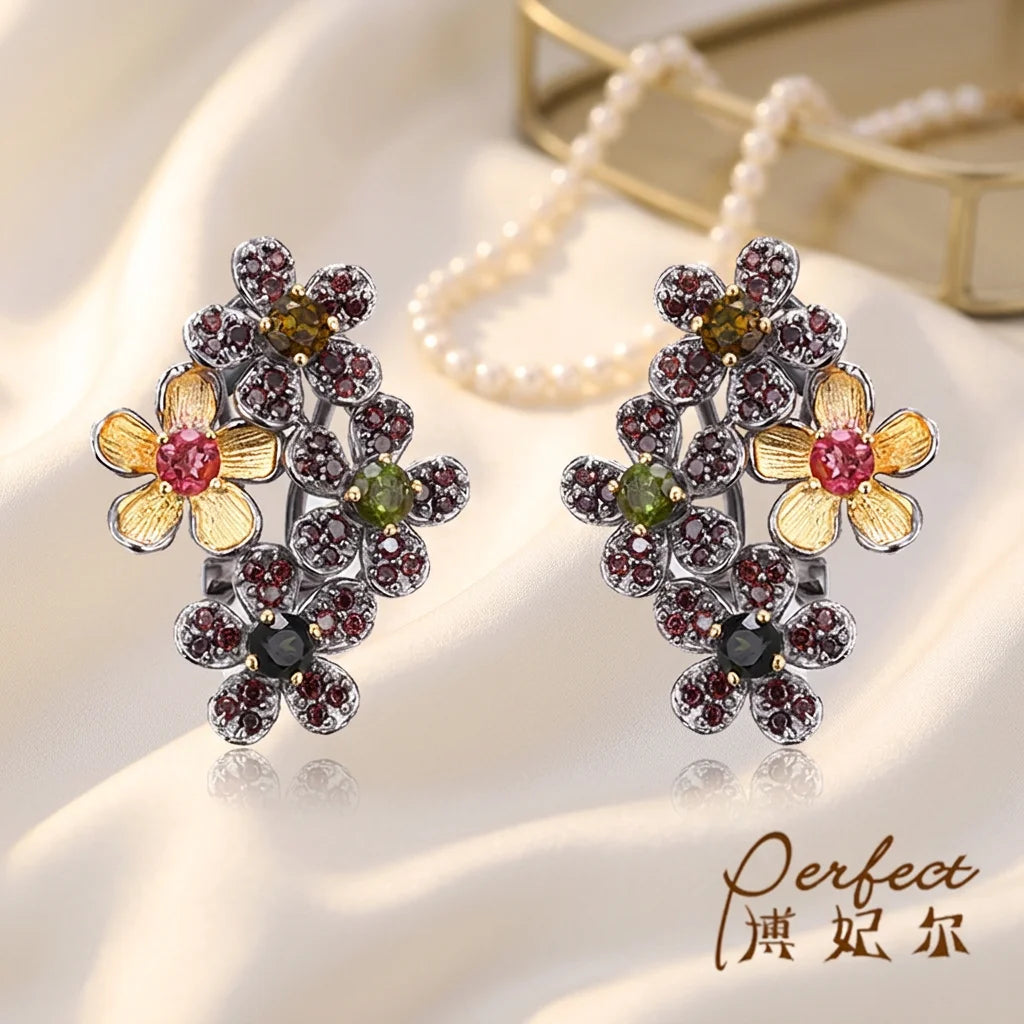 Italy Handmade Flower 925 Sterling Silver Women Earrings with Gold Plated