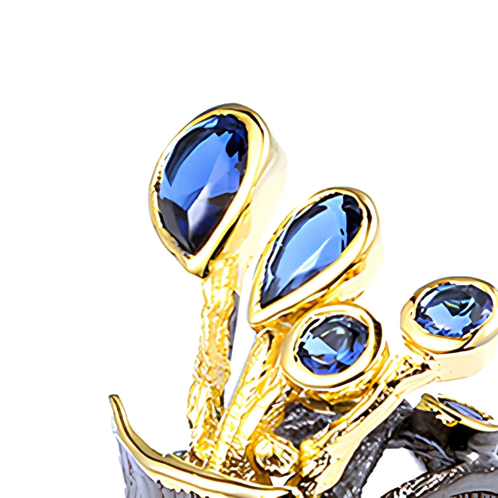 India Style Handmade Jewelry 925 Sterling Silver Ring with Gold Plated