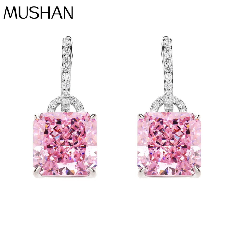 MUSHAN Jewelry Factory Pure Silver Stud Earrings Light Luxury Electroplated White Gold Pink Diamond Jewelry Earrings