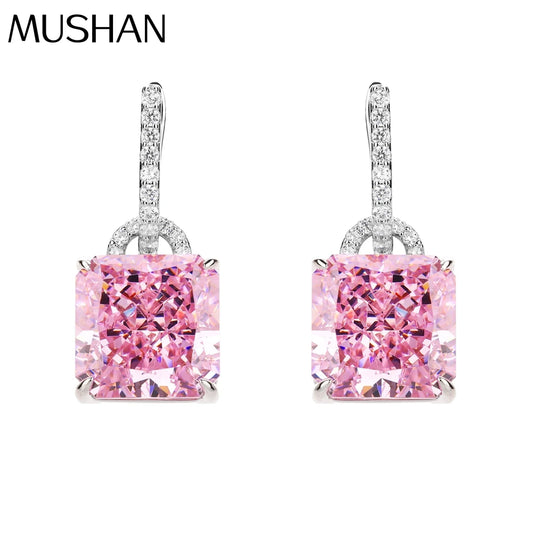 MUSHAN Jewelry Factory Pure Silver Stud Earrings Light Luxury Electroplated White Gold Pink Diamond Jewelry Earrings