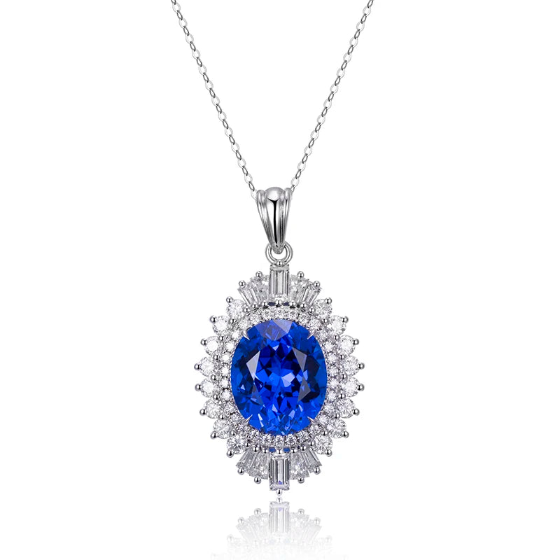 Messi JewelryMSN-655 Quality-AAA Ocean Blue Oval 5.97 Carat Spinel Diamond Necklace Pendant for Women Engagement or Dinner Party