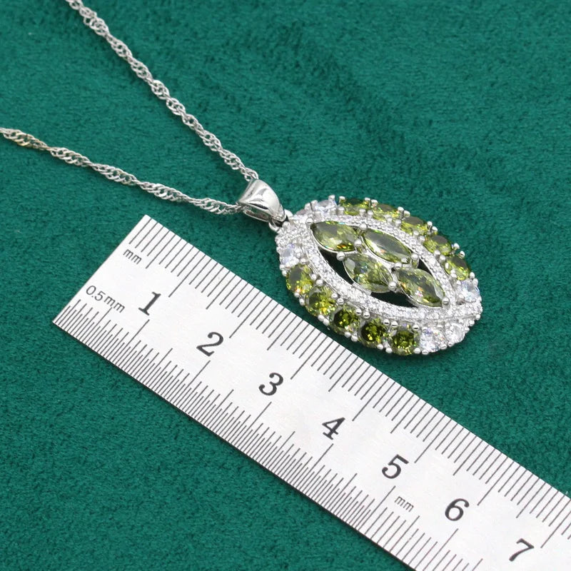 XOTICA Women's Sterling Silver 925 Wedding Jewelry Set Including Bracelet Earrings Pendant Ring Green Peridot Zircon for Party Gift