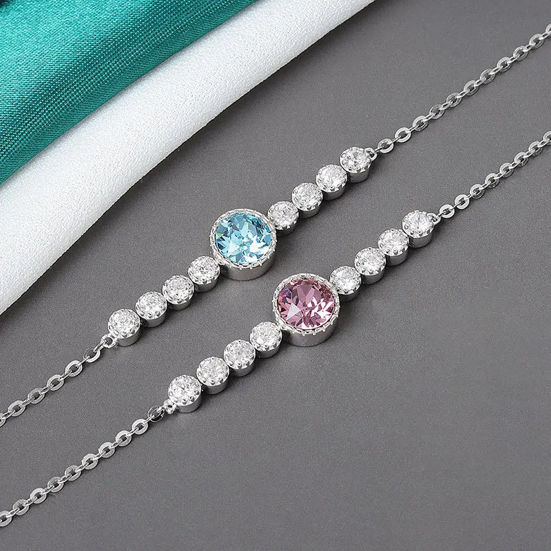 Fine Jewelry 925 Sterling Silver Marine Heart Jewelry Set Light Luxury Colorful Diamond Necklace Earring Bracelet 3 Piece Set