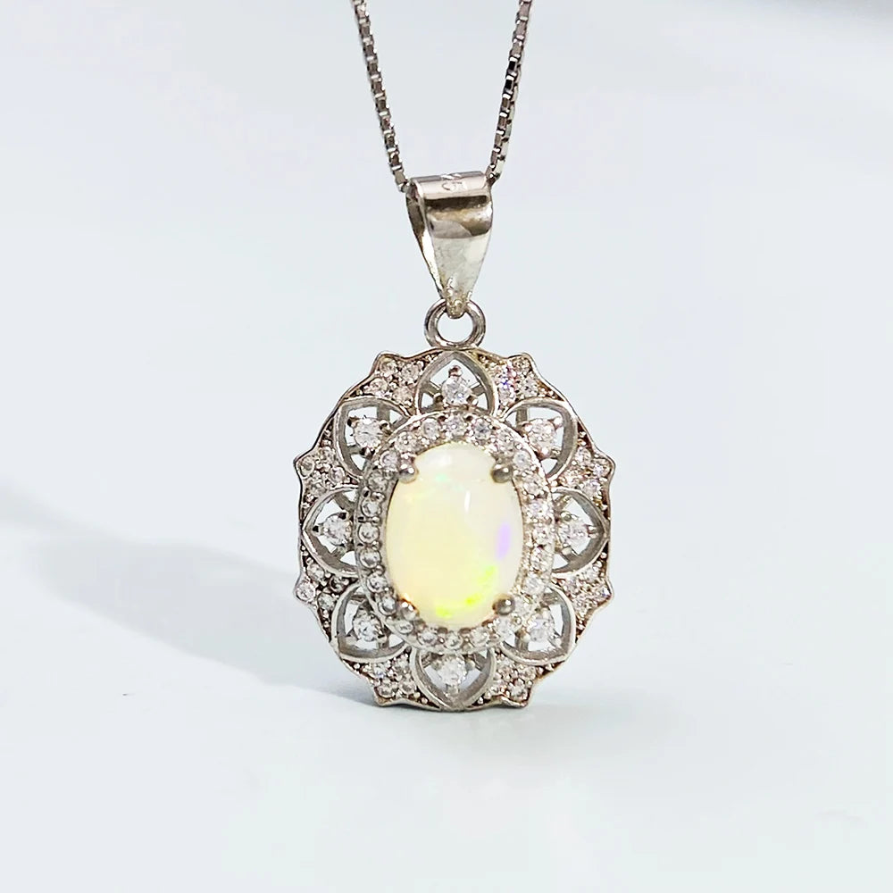 Gioiellieri Natural Opal Pendant S925 Sterling Silver Necklace for Women Fine Jewelry October Birthstone Anniversary Birthday Gift New