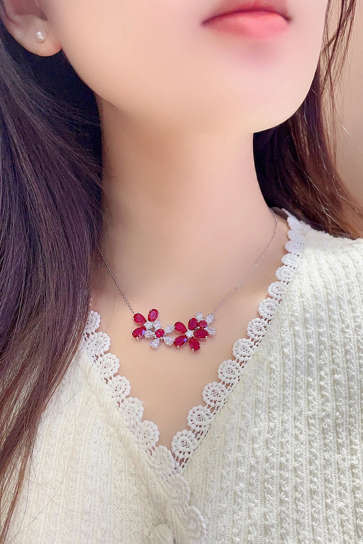 Gemfiori Custom Women Fine Jewelry Simple Lab Grown Ruby Diamond GIA IGI Certified Necklace