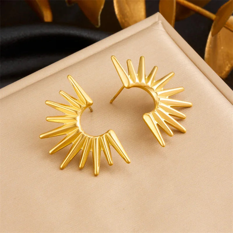 Gold Geometric Sun Necklace, Earrings & Ring Jewellery Set | Celestial Fashion Set