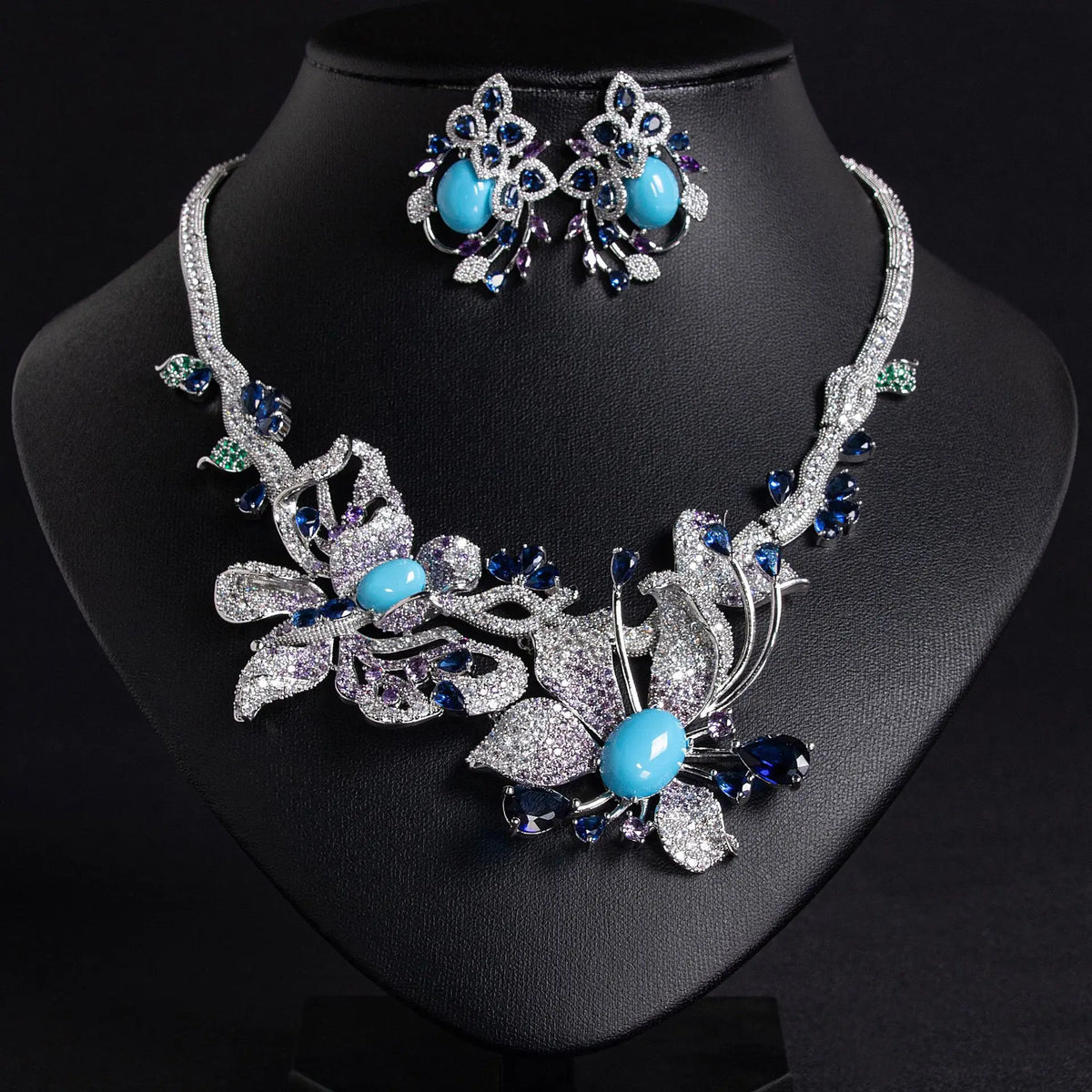 S&S Gold Plated Floral CZ Bridal Necklace & Earring Set – Collection