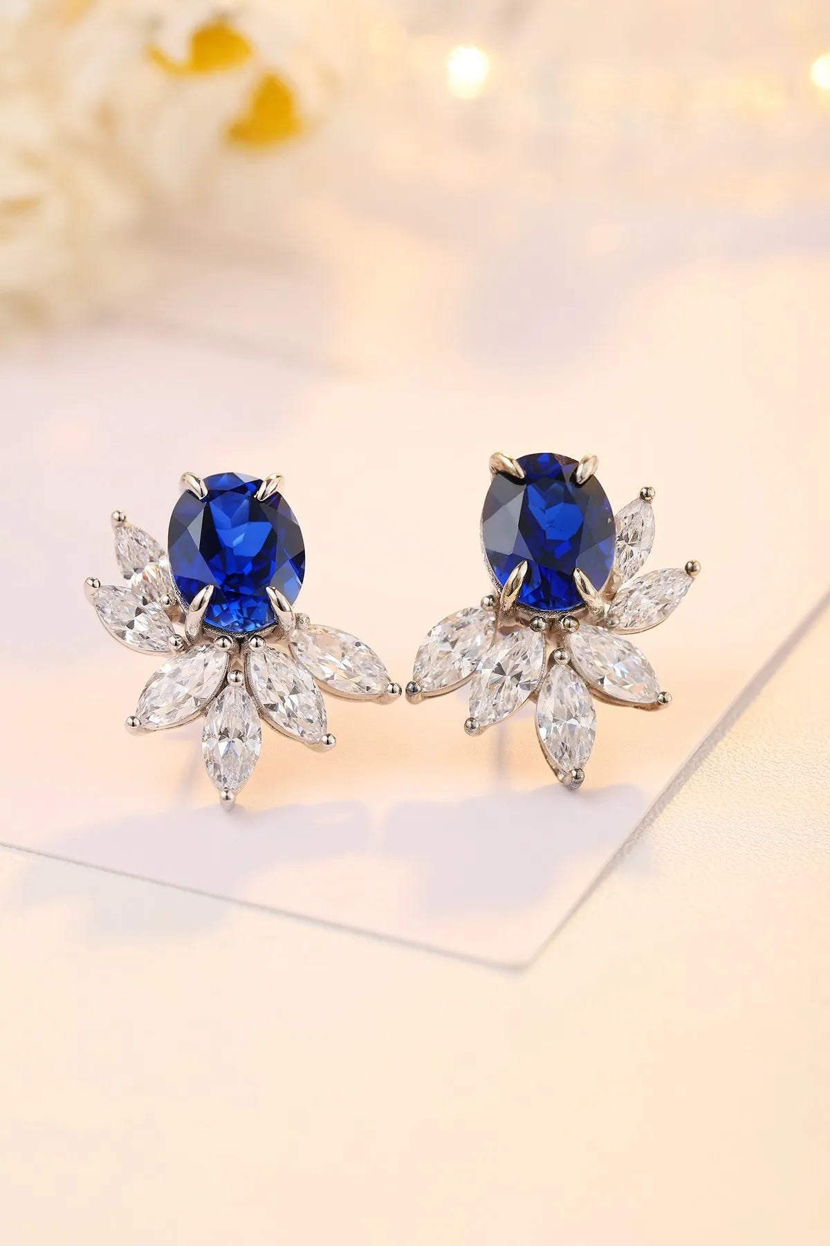 Gemfiori Anster High Quality S925 Lab Grown Sapphire Earring Stud Dainty Gemstone Stud Earrings for Women Daily Wear Gift