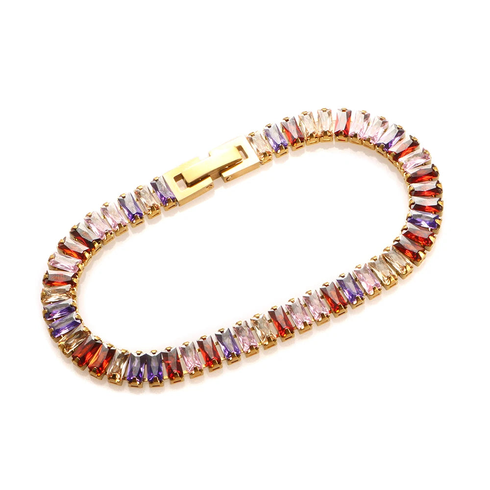 Tennis Chains Necklace Crystal Diamond Colorful Cubic Zirconia Tennis Tarnish Free Customize Bracelet Fashion Jewelry Set