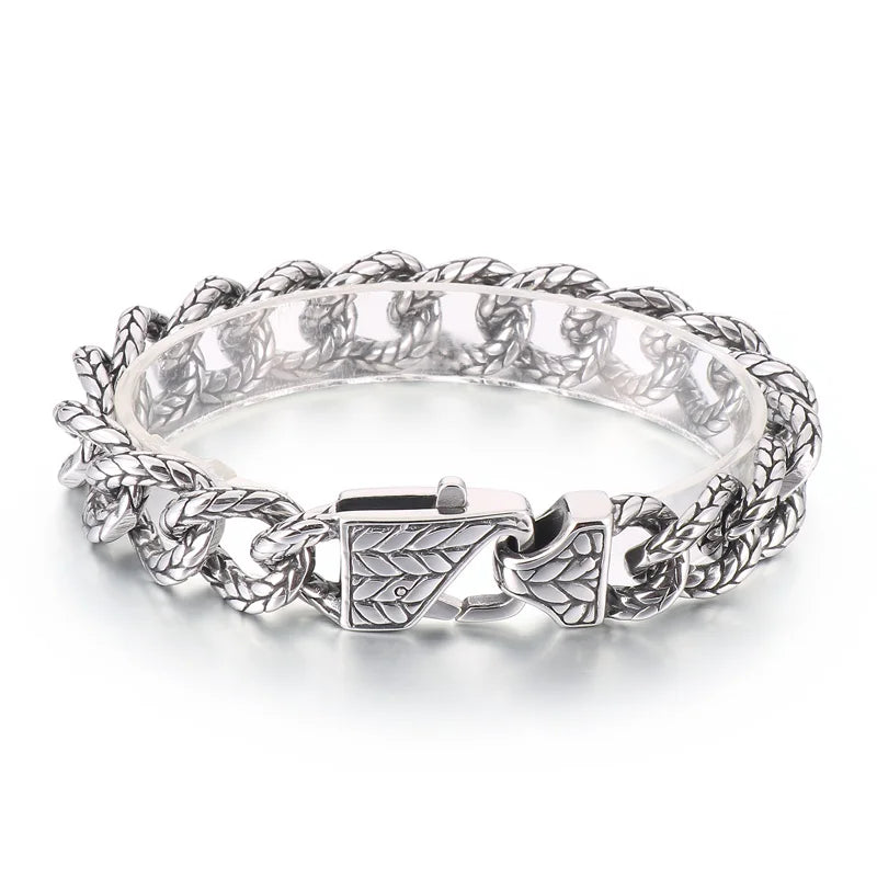 REBEL 225mm Men Punk Stainless Steel Serpentine Cuban Links Bracelet