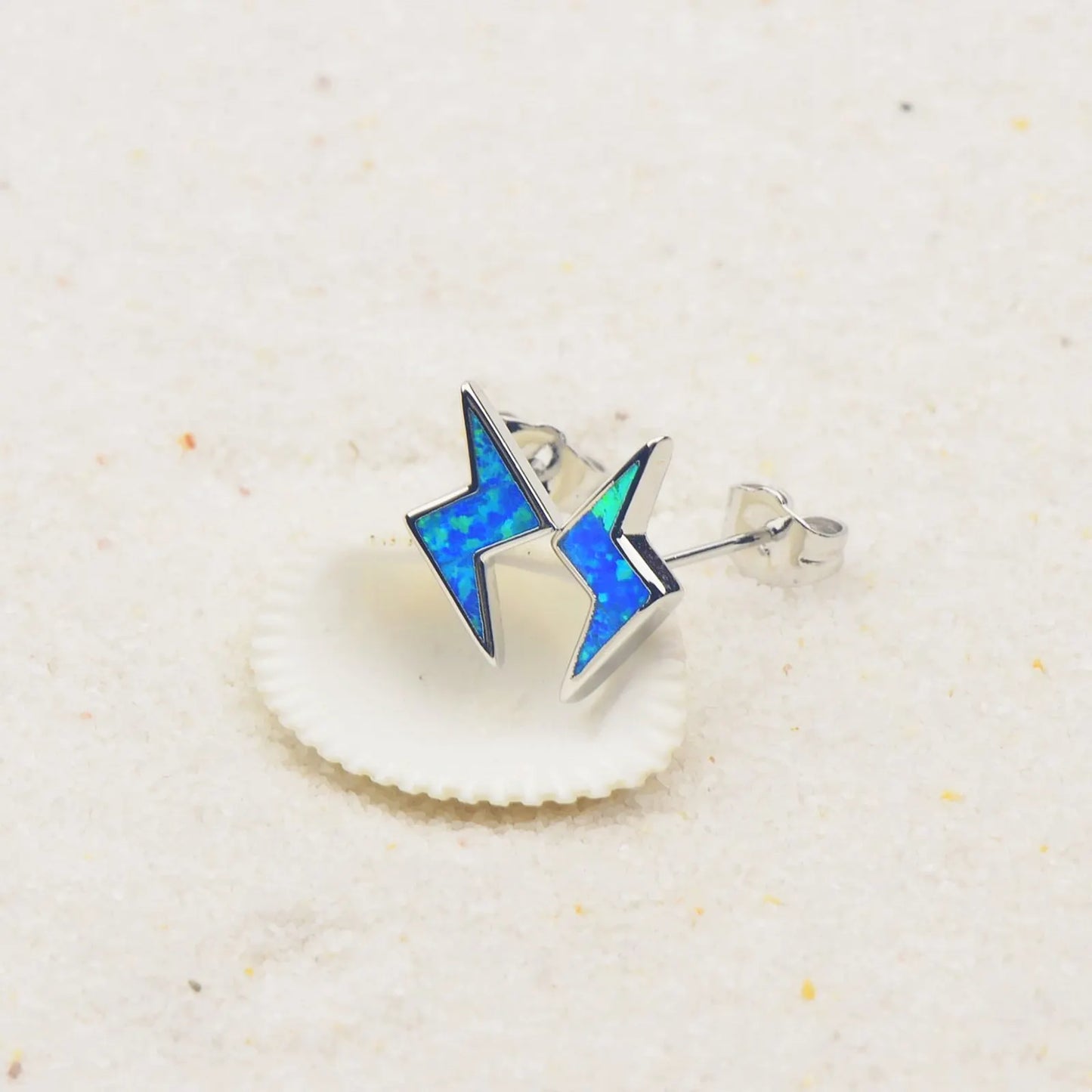 Whimsical Paw Print Opal Lightning Earrings - Full Blue Fire Opal Inlaid Design | Pet-Lover Jewelry Bulk Gifts