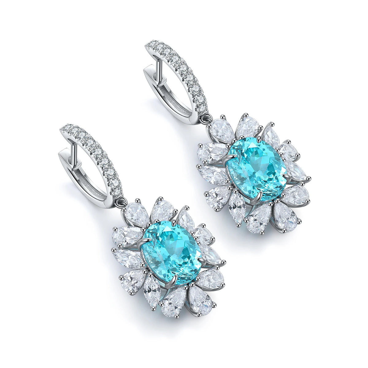 Gemfiori Luxury Lab Diamonds Paraiba S925 Silver Engagement Earrings Lab Grown Gemstone Wedding Jewelry Sets for Women Gift Jewelry