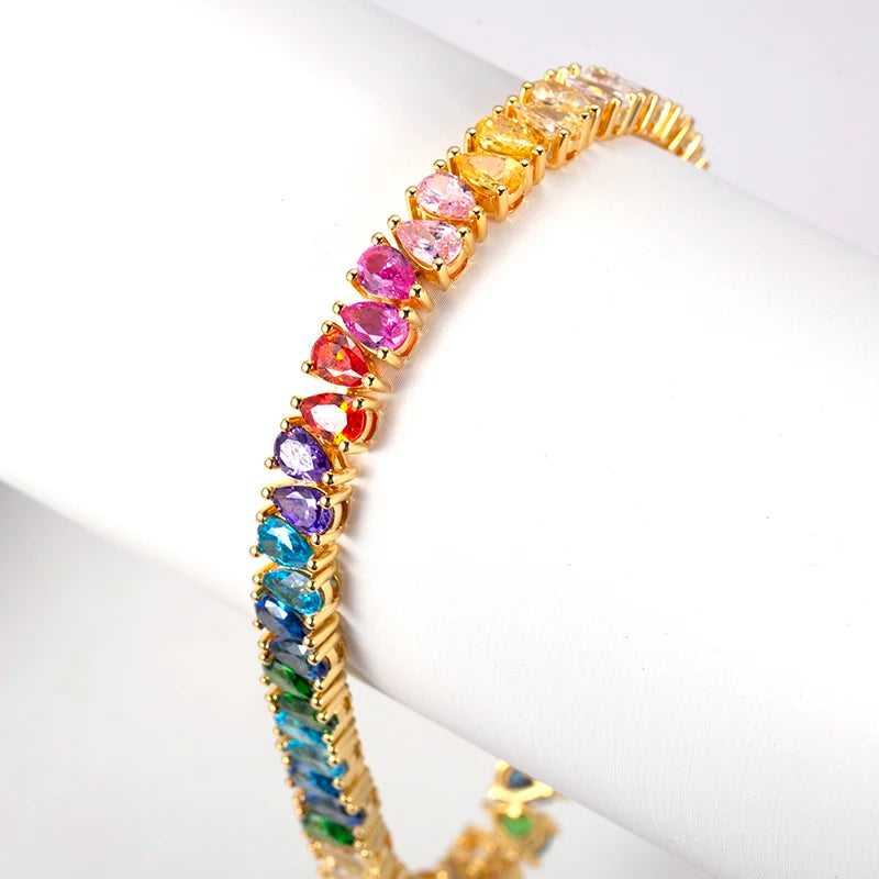 Gemfiori Messi Jewelry MSB-527 Sliver rainbow Gold Jewelry CZ Yellow Gold Bangle Bracelet
