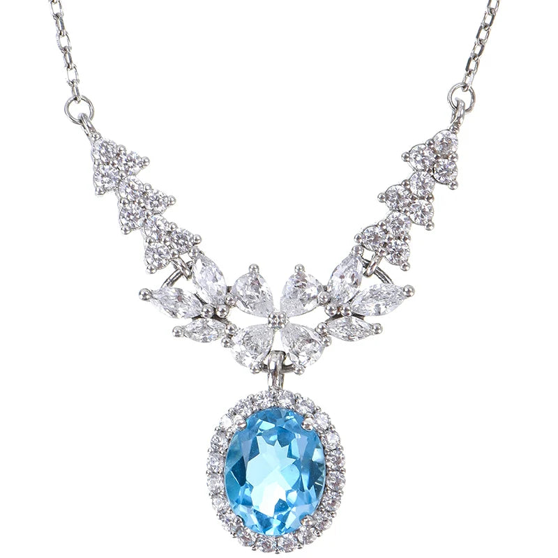 Gioiellieri Natural Topaz Oval Cut 925 Sterling Silver Rhodium Luxury Women's Necklace High-end Customized Solitaire Pendant Claw Setting