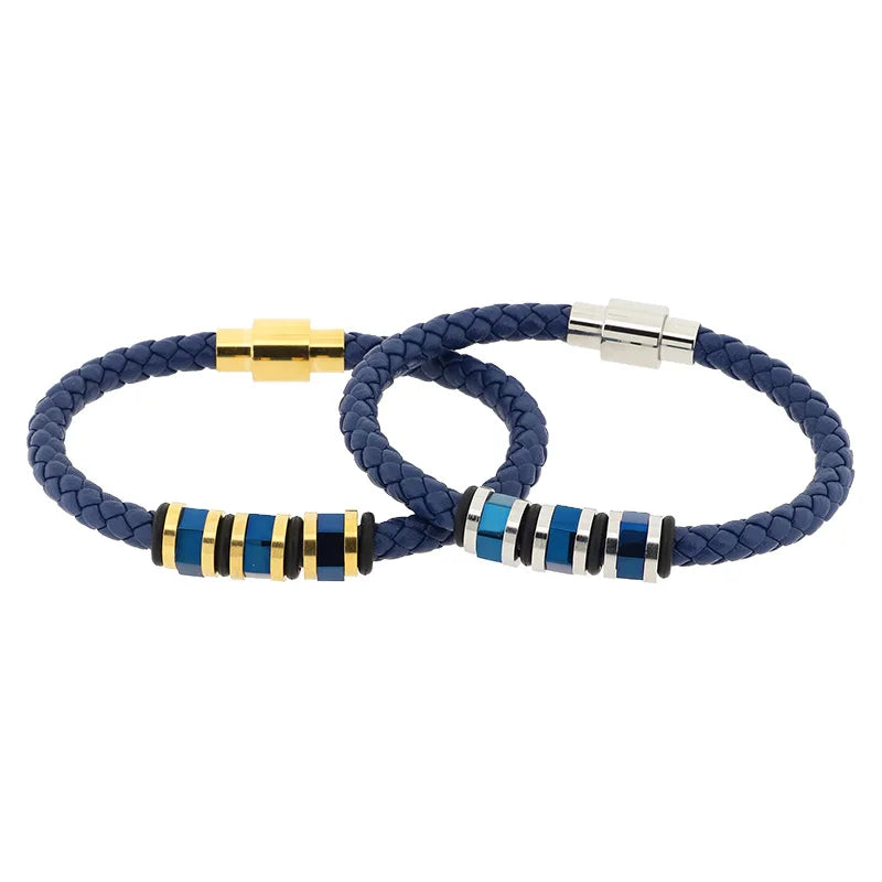 KALEN 210mm Men Vintage Multiple Style Stainless Steel&Cowhide Leather Bracelets