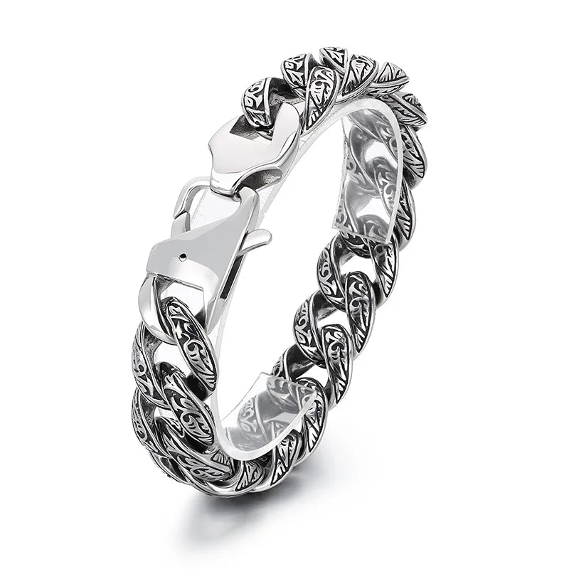 VIKING Mens Gothic Punk Curb Link Chain Bracelet – Silver Stainless Steel