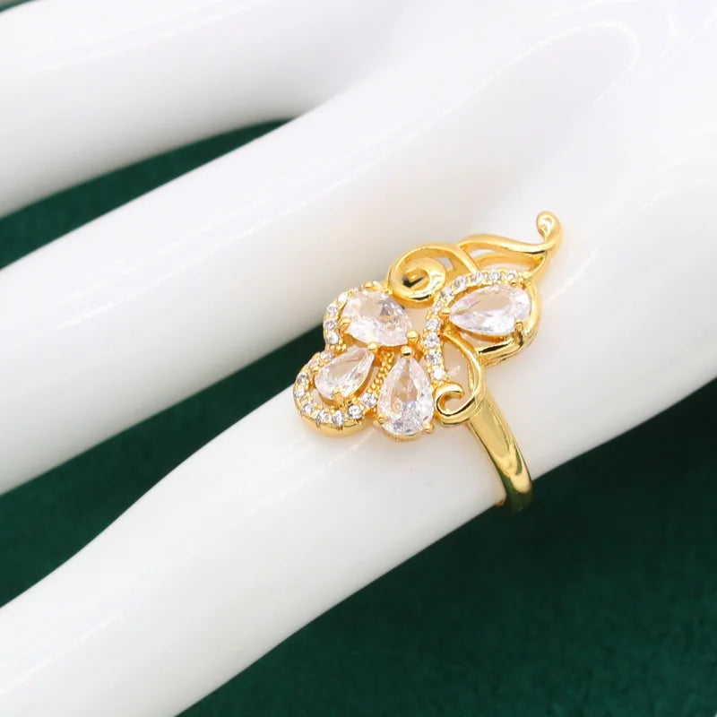 XOTICA Personalized White Zircon Bracelet Earrings Necklace Pendant Bride Ring Gift Gold Women's Jewelry Set for Parties Weddings