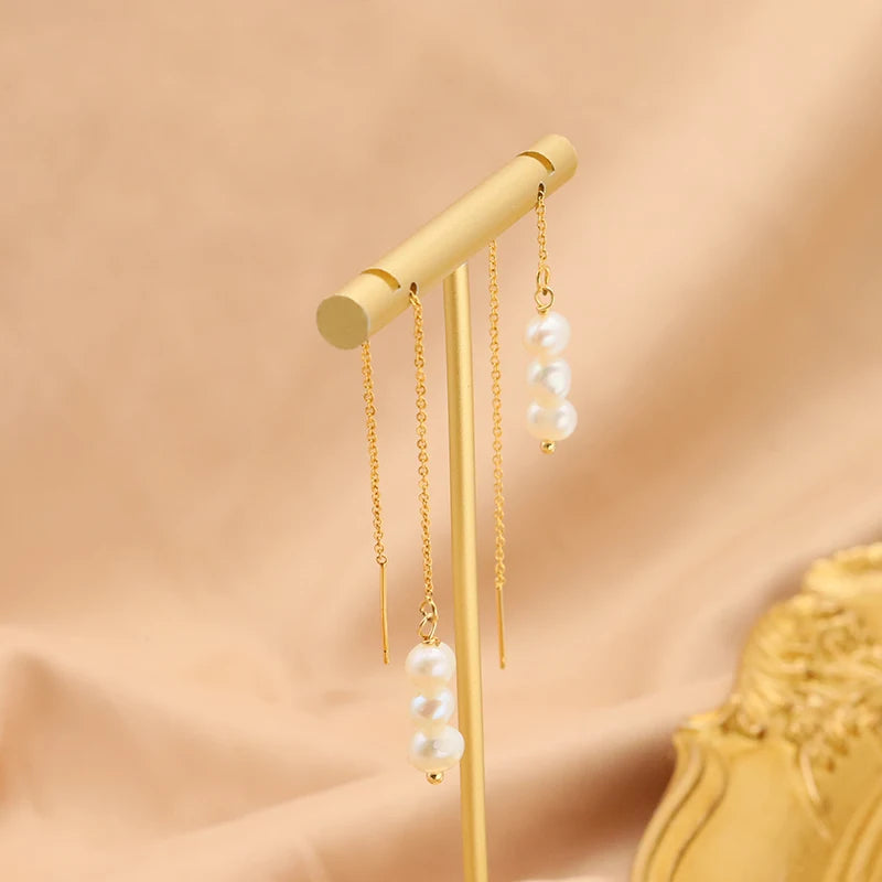 Natural Freshwater White Pearls  Wholesale Fashion Jewelry Earrings Luxury 18k Gold Plating Hoop Earrings
