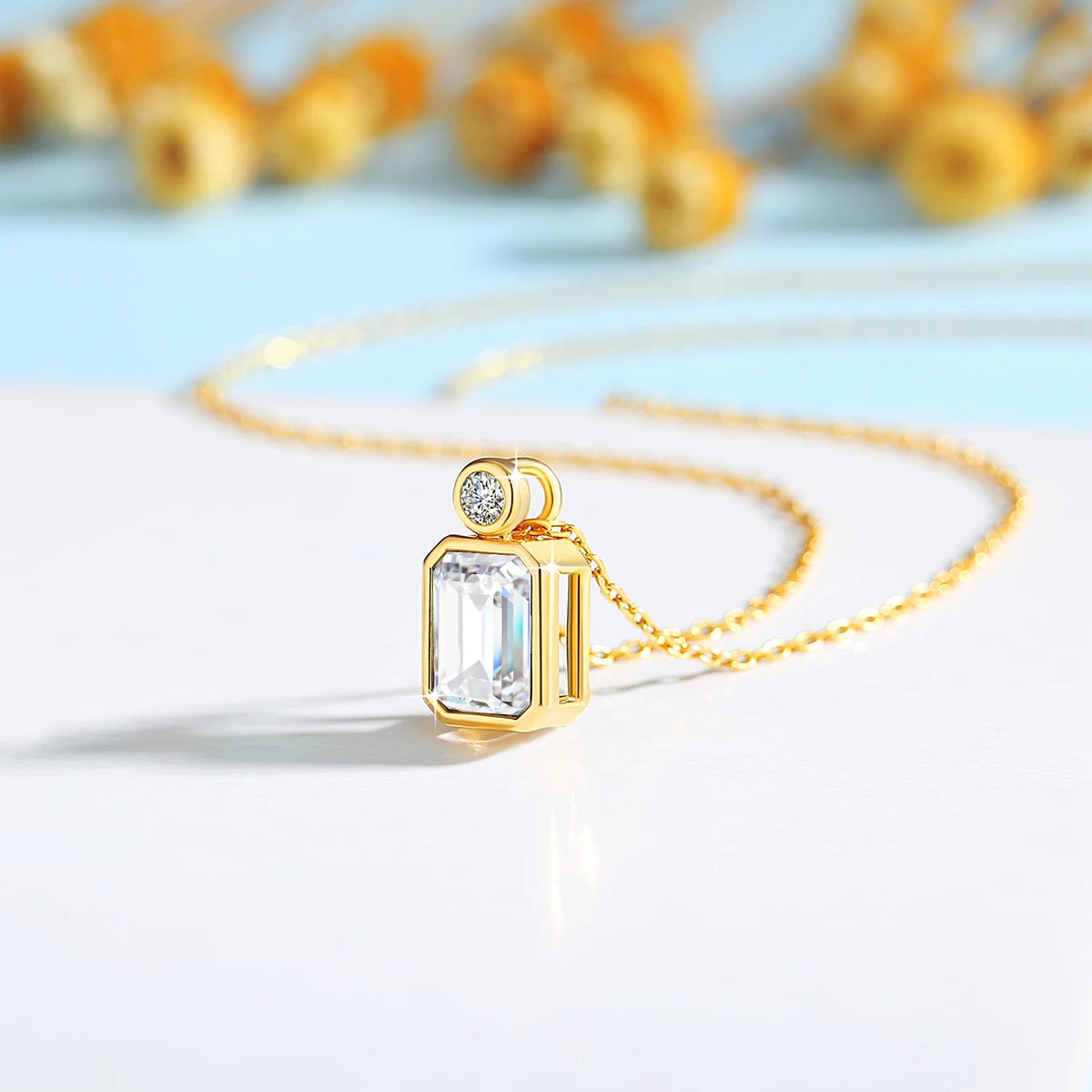 Gioiellieri 14K Gold Hollow Jewelry Pendant 2 Carat 3 Carat 4 Carat Emerald Cut White Moissanite Diamond Gold Pendant Necklace Woman