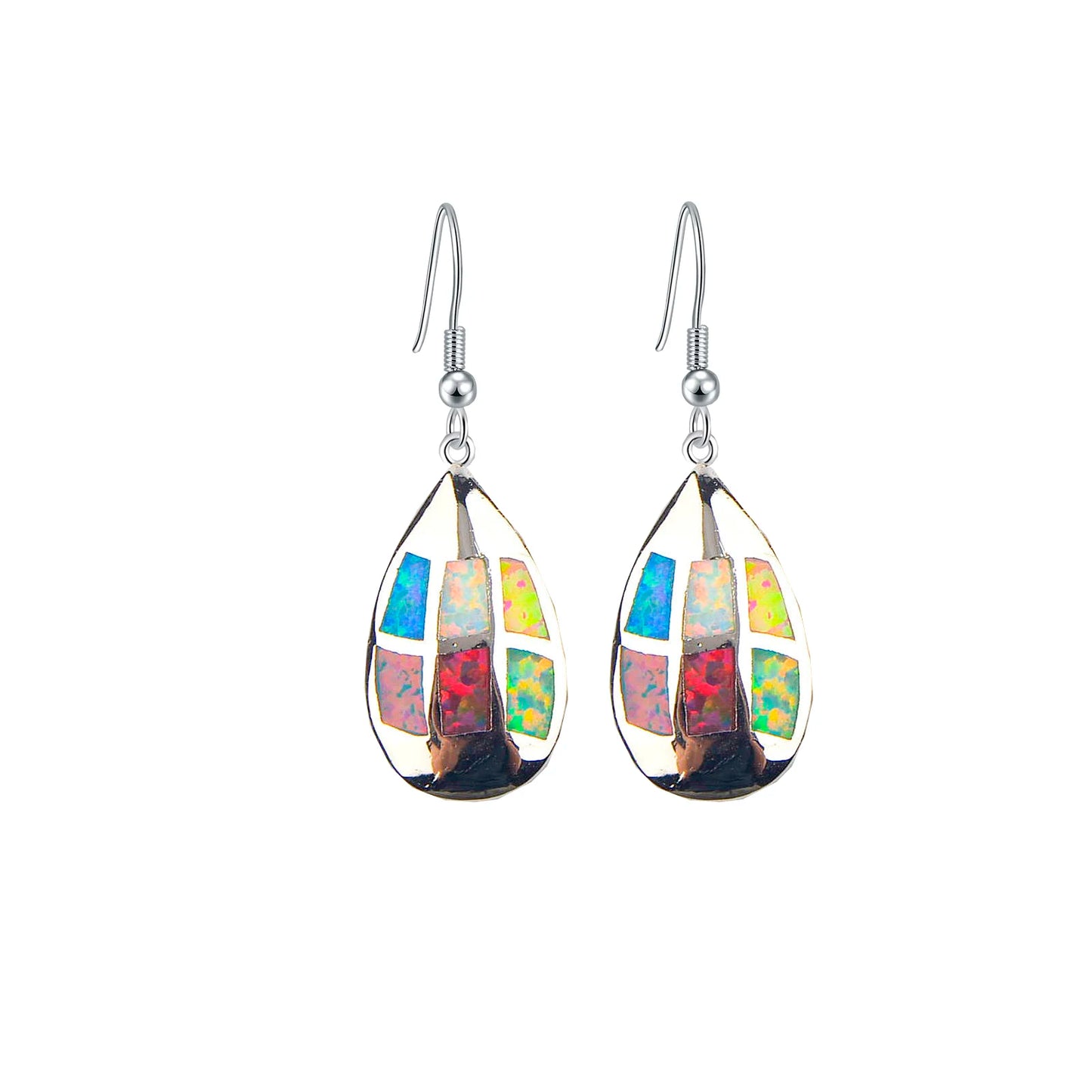 Patchwork Teardrop Opal Drop Earrings - Iridescent Opal Mosaic Design | Artistic Daily Jewelry Bulk Gifts