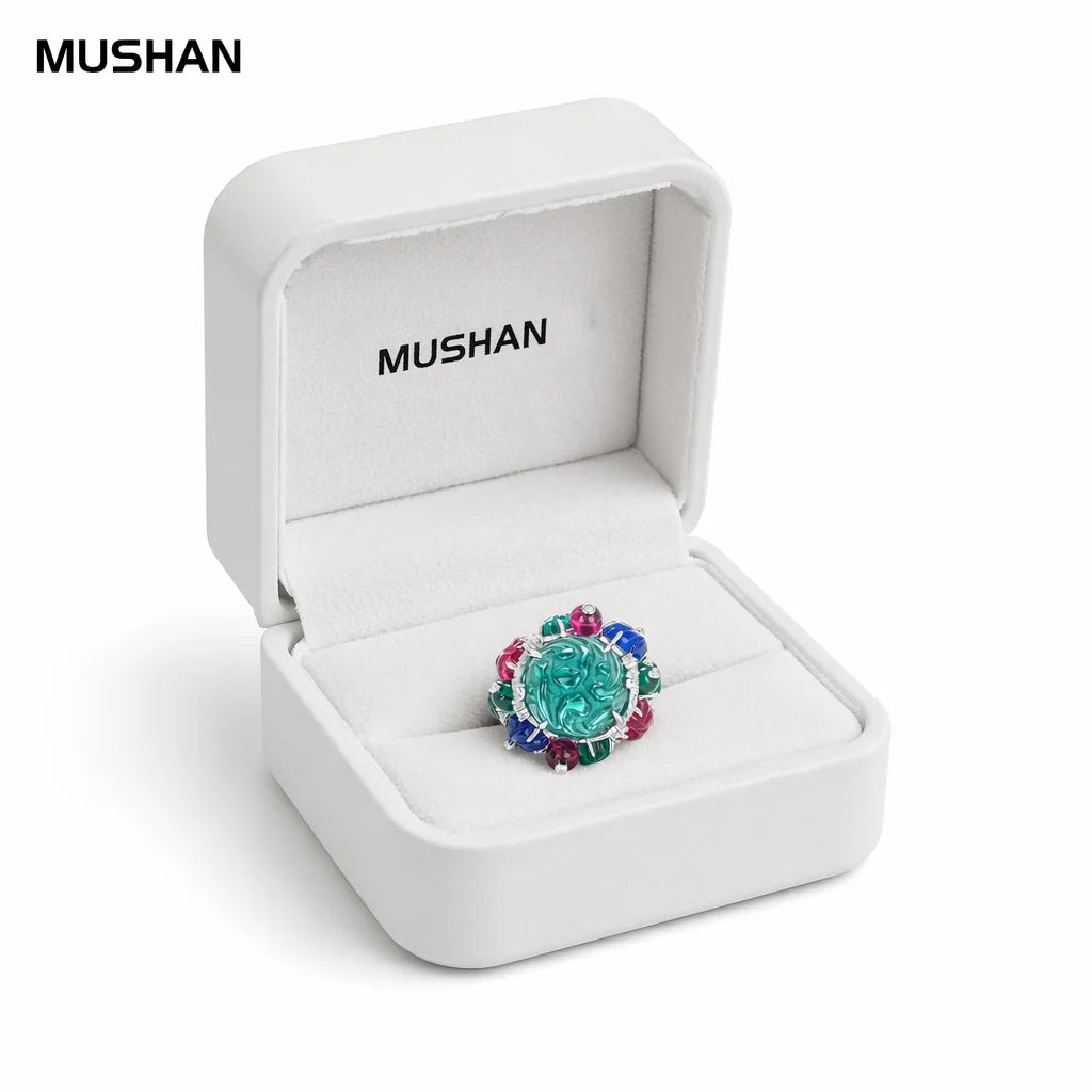 MUSHAN Jewelry Factory 925 Sterling Silver Rings Natural Chalcedony Tutti Frutti Jewelry Lab Grown Ruby Gemstones Ring for Women