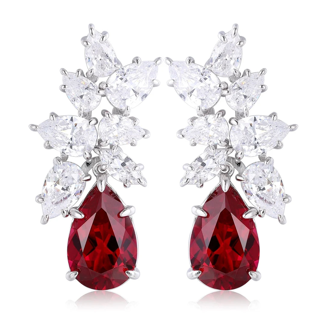 Gemfiori Customized Vintage 925 Silver Drop Pendant Earrings Lab Grown Gemstone Rhodium Plated Luxury Engagement Wedding Jewelry for Gift