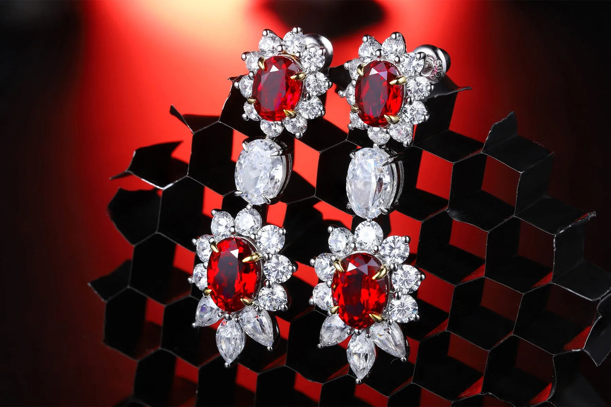Gemfiori Anster High Quality S925 Lab Grown Ruby Earring Stud Dainty Gemstone Stud Earrings for Women Daily Wear Gift