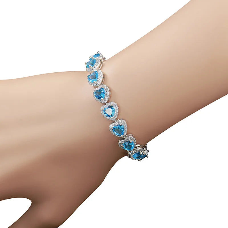 FASHIONISTA Price Elegant Blue Zircon Heart Brass Copper Rose Gold Plated Bridal Wedding Jewelry Set Jewelry Factory