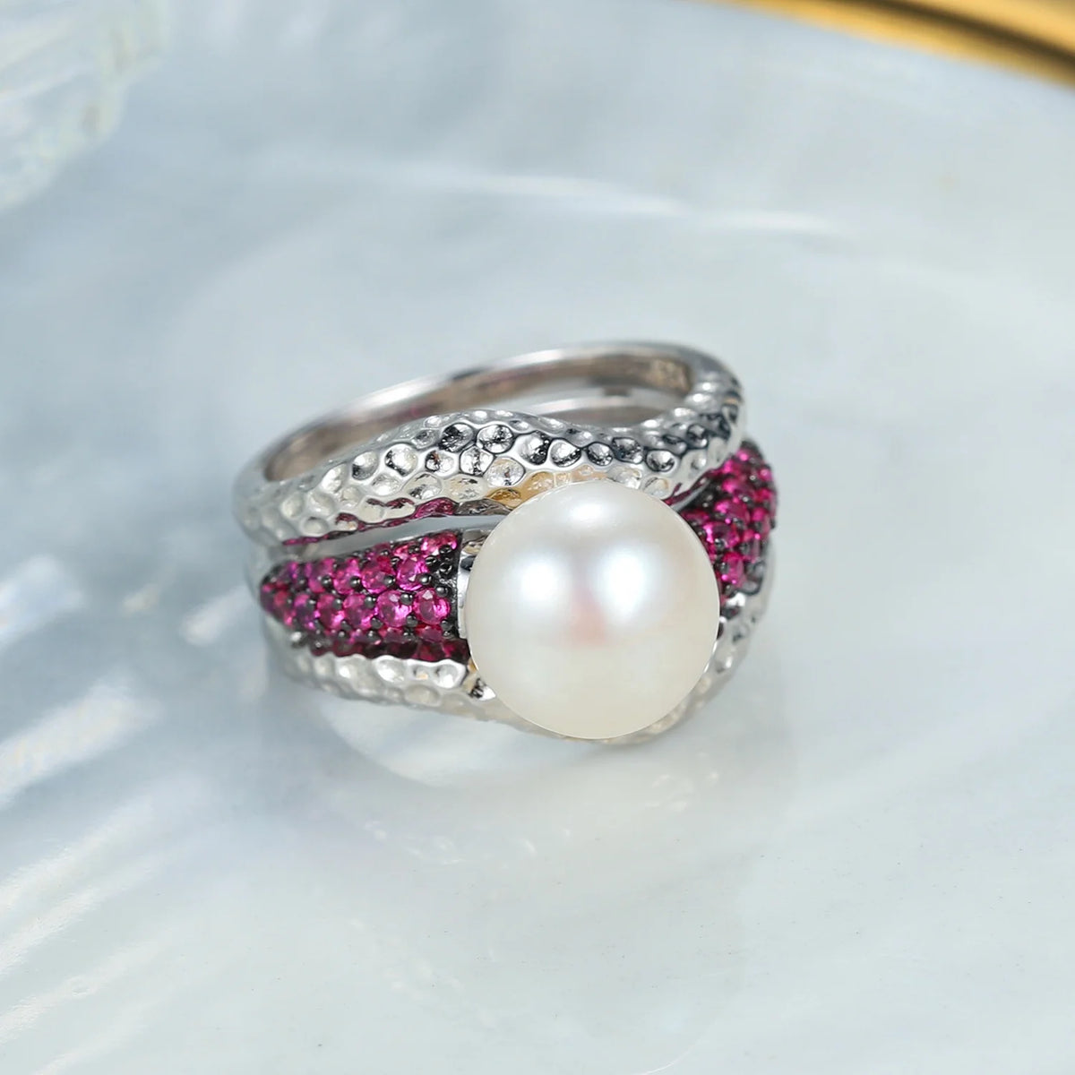 ArtistA C8314 Abiding Round Bead 10MM Natural Real Freshwater Pearl 925 Sterling Silver Ring Jewelry