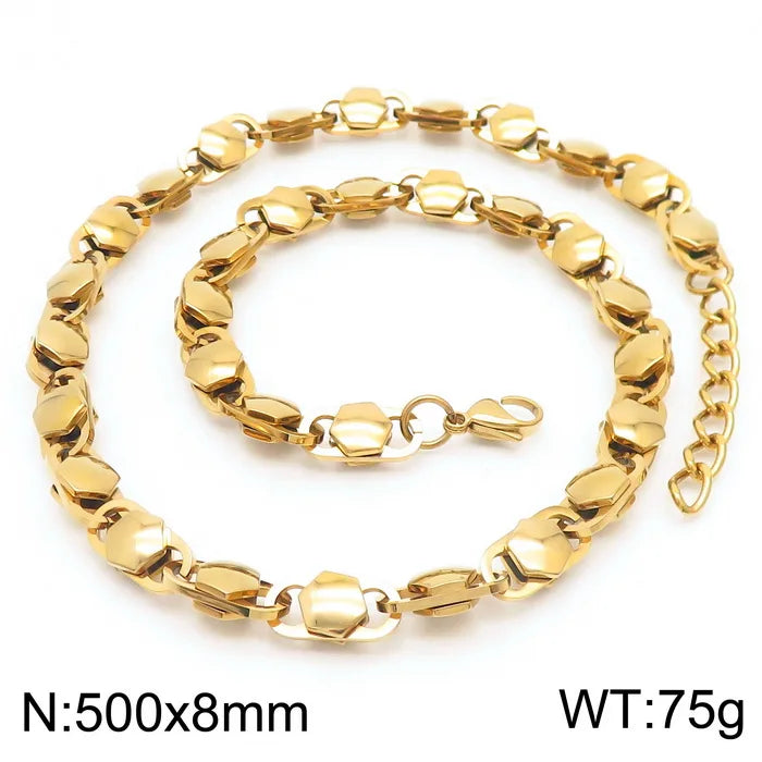 REBEL Vintage Gold/Silver/Black/Rose Gold Stainless Steel Buckle Links 500mm Necklace&200mm Bracelet Jewelry Set