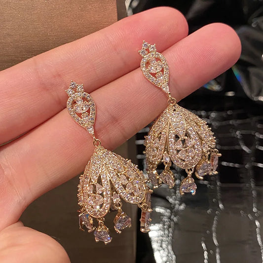 Lakshmi Lantern Palace Lady Statement Jewelry Women Boho Bohemia Kundan Jhumka Indian Gold Dangling Tassel Stud Earrings for Women