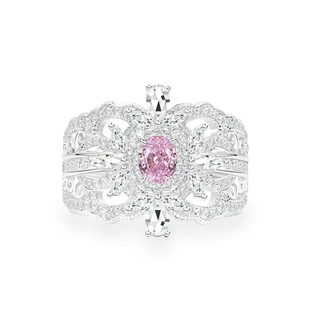 MuShan Jewelry Factory 4*5 High Carbon Diamond 0.4ct Style Baroque Hollowed Out Silver Ring Fully Set With Diamonds
